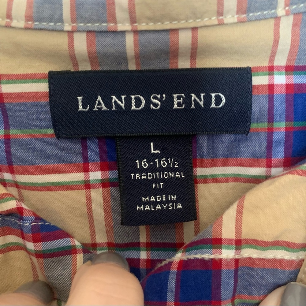 Lands End Men’s Button Down Size L 16-16 1/2 100% cotton